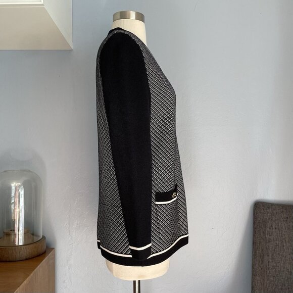 St. John Sport Essentials Cardigan Sweater Jacket Black White Gold Buttons 4 - Picture 2 of 8